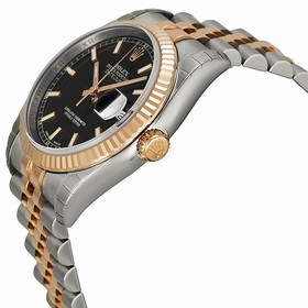 Rolex Datejust Black Stick Dial Fluted 18k Rose Gold Bezel Jubilee Bracelet Men's Watch 116231BKSJ