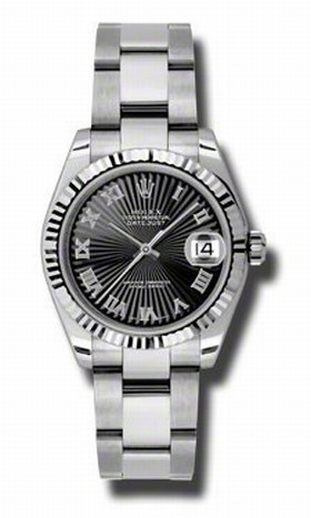 Rolex Datejust Black Sunburst Dial White Gold Bezel Automatic Steel Ladies Watch 178274BKSBRO