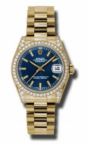 Rolex Datejust Blue Automatic 18kt Yellow Gold President Ladies Watch 178158BLSP