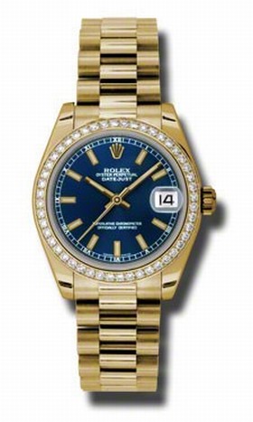 Rolex Datejust Blue Automatic 18kt Yellow Gold President Ladies Watch 178288BLSP