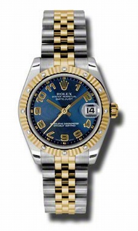 Rolex Datejust Blue Concentric Circle Dial Automatic Stainless Steel and 18kt Yellow Gold Ladies Watch 178313BLCAJ