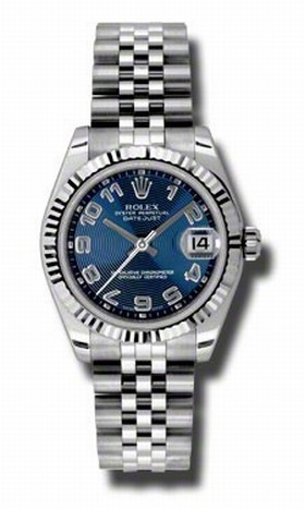 Rolex Datejust Blue Concentric Circle Dial Automatic White Gold Bezel Steel Ladies Watch 178274BLCAJ