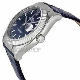 Rolex Datejust Blue Dial 18k White Gold Case Blue Leather Men's Watch 116139BLSL