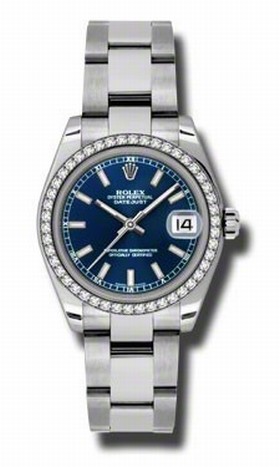 Rolex Datejust Blue Dial 18kt White Gold Diamond Bezel Ladies Automatic Watch 178384BLSO
