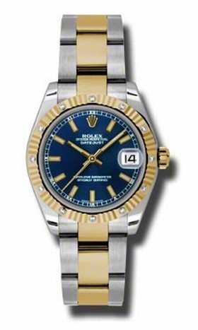 Rolex Datejust Blue Dial Automatic Stainless Steel and 18kt Yellow Gold Ladies Watch 178313BLSO