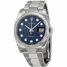 Rolex Datejust Blue Jubilee Diamond Dial Fluted 18k White Gold Bezel Men's Watch 116234BLJDO