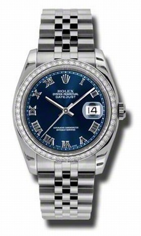 Rolex Datejust Blue Roman Dial 18k White Gold Diamond Bezel Jubilee Bracelet Men's Watch 116244BLRJ