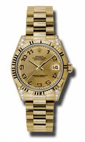 Rolex Datejust Champagne Concentric Circle Automatic 18kt Yellow Gold President Ladies Watch 178238CCAP