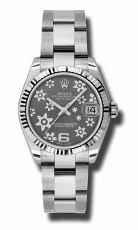 Rolex Datejust Dark Rodium Raised Floral Motif Dial Automatic Ladies Watch 178274RFAO