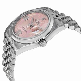 Rolex Datejust Floral Pink Dial Stainless Steel Jubilee Automatic Ladies Watch 116200PFAJ