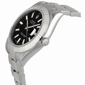 Rolex Datejust II Black Index Dial Fluted 18k White Gold Bezel Oyster Bracelet Men's Watch 116334BKSO