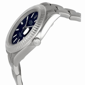 Rolex Datejust II Blue Index Dial Fluted 18k White Gold Bezel Oyster Bracelet Men's Watch 116334BLSO