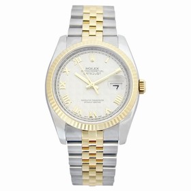 Rolex Datejust Ivory Pyramid Roman Dial Jubilee Bracelet Fluted Bezel Two Tone Men's Watch 116233IPRJ