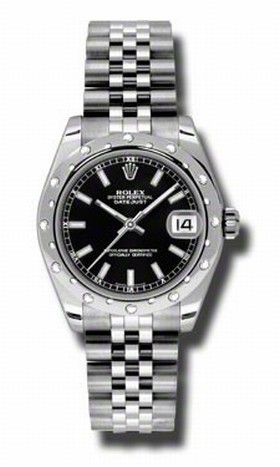 Rolex Datejust Black Dial White Gold Oyster Bezel Stainless Steel Ladies Watch