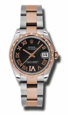 Rolex Datejust Black Dial Automatic Stainless Steel and 18kt Rose Gold Ladies Watch 178341BKRDO