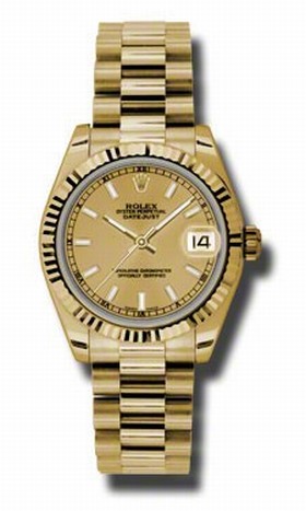 Rolex Datejust Champagne Dial Automatic 18kt Yellow Gold Ladies Watch 178278CSP