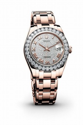 Rolex Datejust Pearlmaster Diamond Pave Dial 18kt Everose Gold Ladies Watch 81285CDRPM