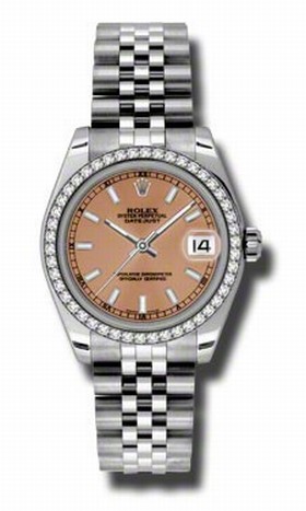 Rolex Datejust Pink Dial 18kt White Gold Diamond Bezel Ladies Watch 178384PSJ