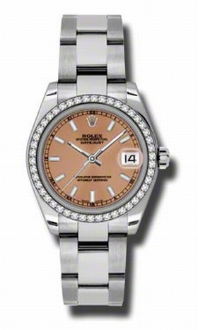 Rolex Datejust Pink Dial 18kt White Gold Diamond Bezel Stainless Steel Ladies Watch 178384PSO