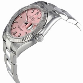 Rolex Datejust Pink Dial Stainless Steel Oyster Bracelet 18kt White Gold Bezel Men's Watch 116234PSO
