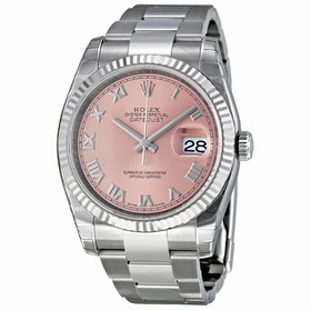 Rolex Datejust Pink Roman Dial Oyster Bracelet Fluted Bezel Men's Watch 116234PRO