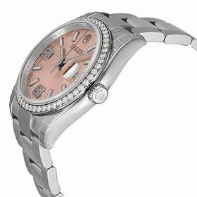 Rolex Datejust Pink Wave Dial Automatic Diamond Bezel Steel Ladies Watch 116244