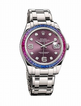 Rolex Datejust Red Grape Dial Sapphire Set Bezel 18K White Gold Pearlmaster Automatic Men's Watch 86349PUDPM