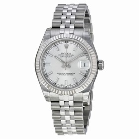 Rolex Datejust Silver Dial 18k White Gold Fluted Bezel Watch 178274SSJ