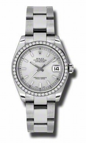 Rolex Datejust Silver Dial 18kt White Gold Diamond Bezel Ladies Watch 178384SSO