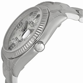 Rolex Datejust Silver Floral Arabic Dial Oyster Bracelet Fluted Bezel Men's Watch 116234SAFO