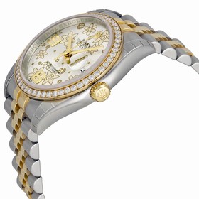 Rolex Datejust Silver Floral Dial Automatic Stainless Steel and 18kt Yellow Gold Unisex Watch 116243SFAJ