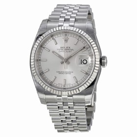 Rolex Datejust Silver Index Dial 18k White Gold Fluted Bezel Jubilee Bracelet Men's Watch 116234SSJ