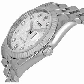 Rolex Datejust Silver Jubilee Diamond Dial Jubilee Bracelet 18k White Gold Fluted Bezel Men's Watch 116234SJDJ