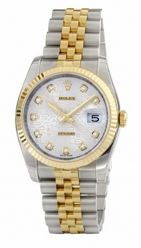 Rolex Datejust Silver Jubilee Diamond Dial Jubilee Bracelet Fluted Bezel Two Tone Men's Watch 116233SJDJ