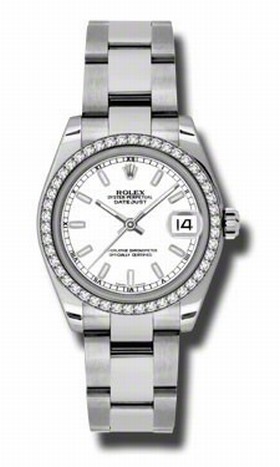 Rolex Datejust White Dial 18kt White Gold Diamond Bezel Ladies Watch 178384WSO