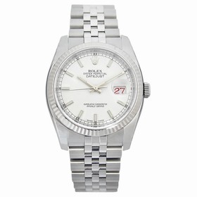 Rolex Datejust White Index Dial 18k White Gold Fluted Bezel Jubilee Bracelet Men's Watch 116234WSJ