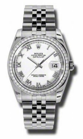 Rolex Datejust White Roman Dial 18k White Gold Diamond Bezel Jubilee Bracelet Men's Watch 116244WRJ