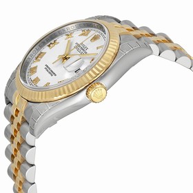 Rolex Datejust White Roman Dial Jubilee Bracelet Fluted Bezel Two Tone Men's Watch 116233WRJ