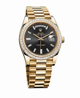 Rolex Day Date Black Baguette Diamond Dial 18K Yellow Gold Automatic Men's Watch 228398BKDP