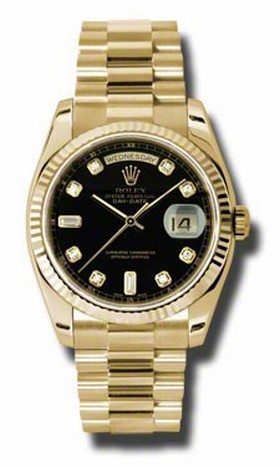 Rolex Day Date Black Diamond Dial President Bracelet 18k Yellow Gold Men's Watch 118209BKDP