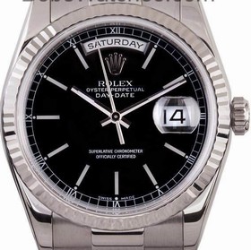 Rolex Day Date Black Index Dial President Bracelet 18k White Gold Men's Watch 118239BKSP