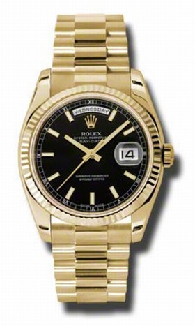 Rolex Day Date Black Index Dial President Bracelet 18k Yellow Gold Men's Watch 118238BBKSP