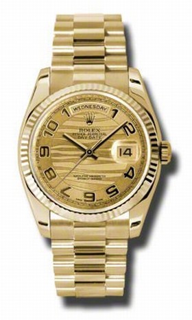 Rolex Day-date Champagne Wave Automatic 18kt Yellow Gold Men's Watch 118238CWVAP