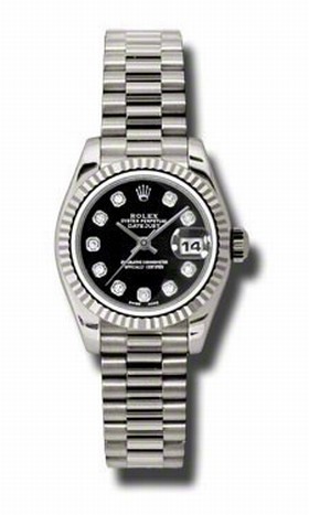 Rolex Datejust Black Dial Automatic White Gold Ladies Watch 179179BKDP