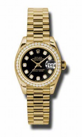 Rolex Datejust Black Dial Automatic Yellow Gold Ladies Watch 179138BKDP
