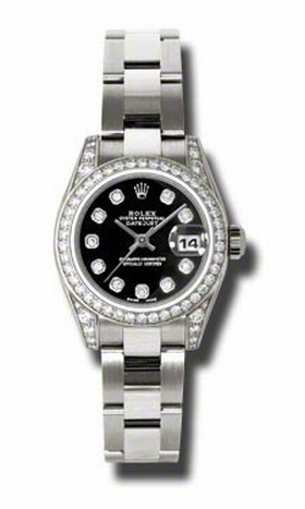 Rolex Lady Datejust Black Diamond Dial 18k White Gold Diamond Case and Bezel Oyster Bracelet Watch 179159BKDO