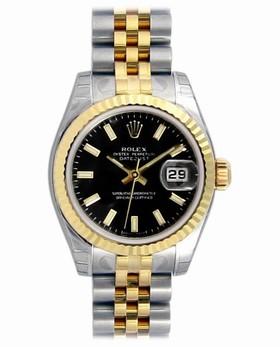 Rolex Datejust Black Index Dial Jubilee Bracelet Two Tone Ladies Watch 179173BKSJ