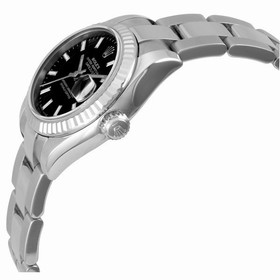 Rolex Datejust Black Index Dial Oyster Bracelet 18k White Gold Fluted Bezel Ladies Watch 179174BKSO