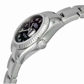 Rolex Datejust Black Roman Dial Oyster Bracelet 18k White Gold Fluted Bezel Ladies Watch 179174BKRO