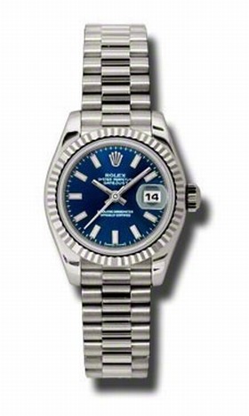 Rolex Datejust Blue Dial Automatic White Gold Ladies Watch 179179BLSP